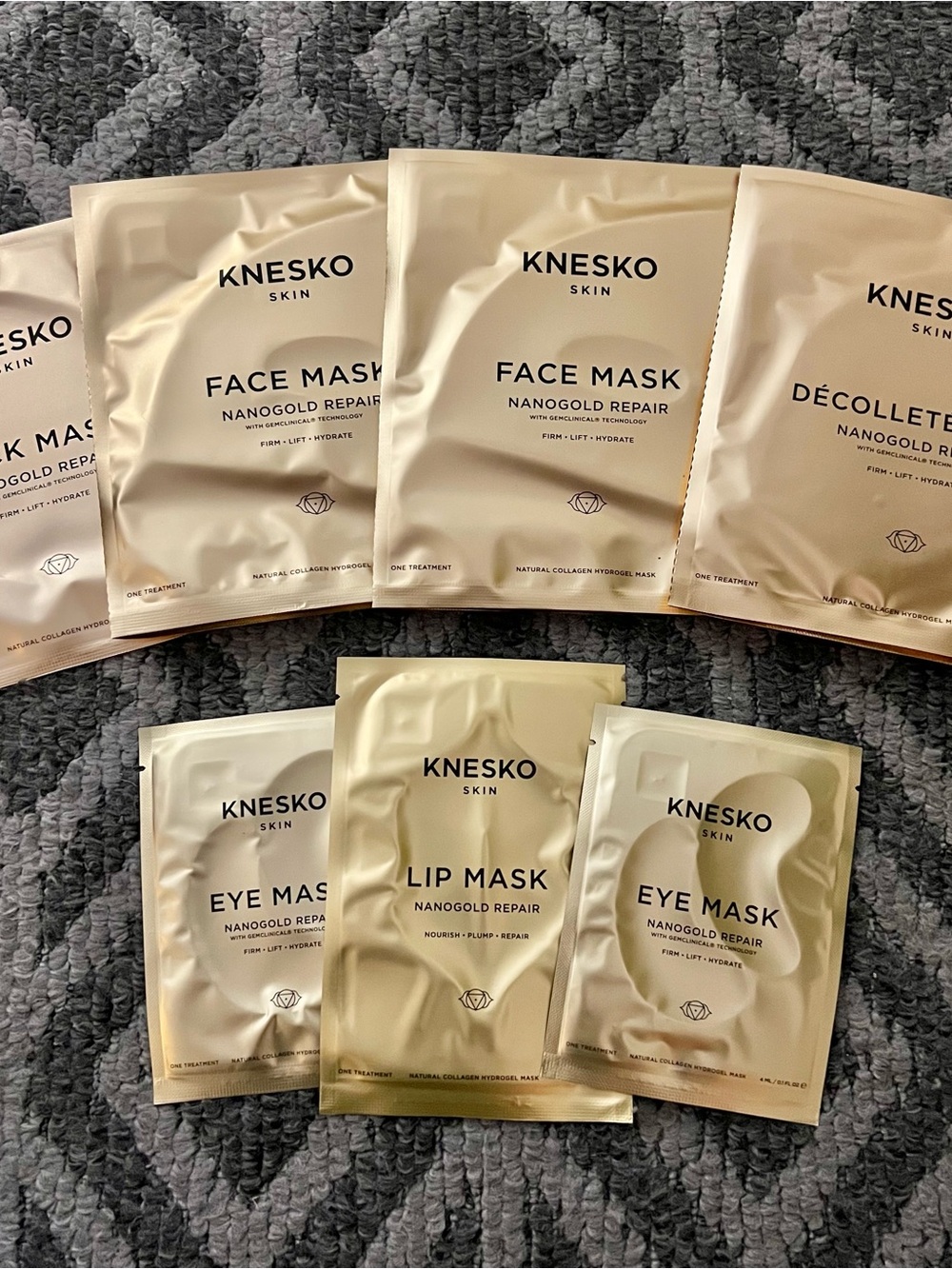 Knesko Skin Nanogold Repair Face Eye Lip Mask Set - Hydrating Hydrogel Collagen
